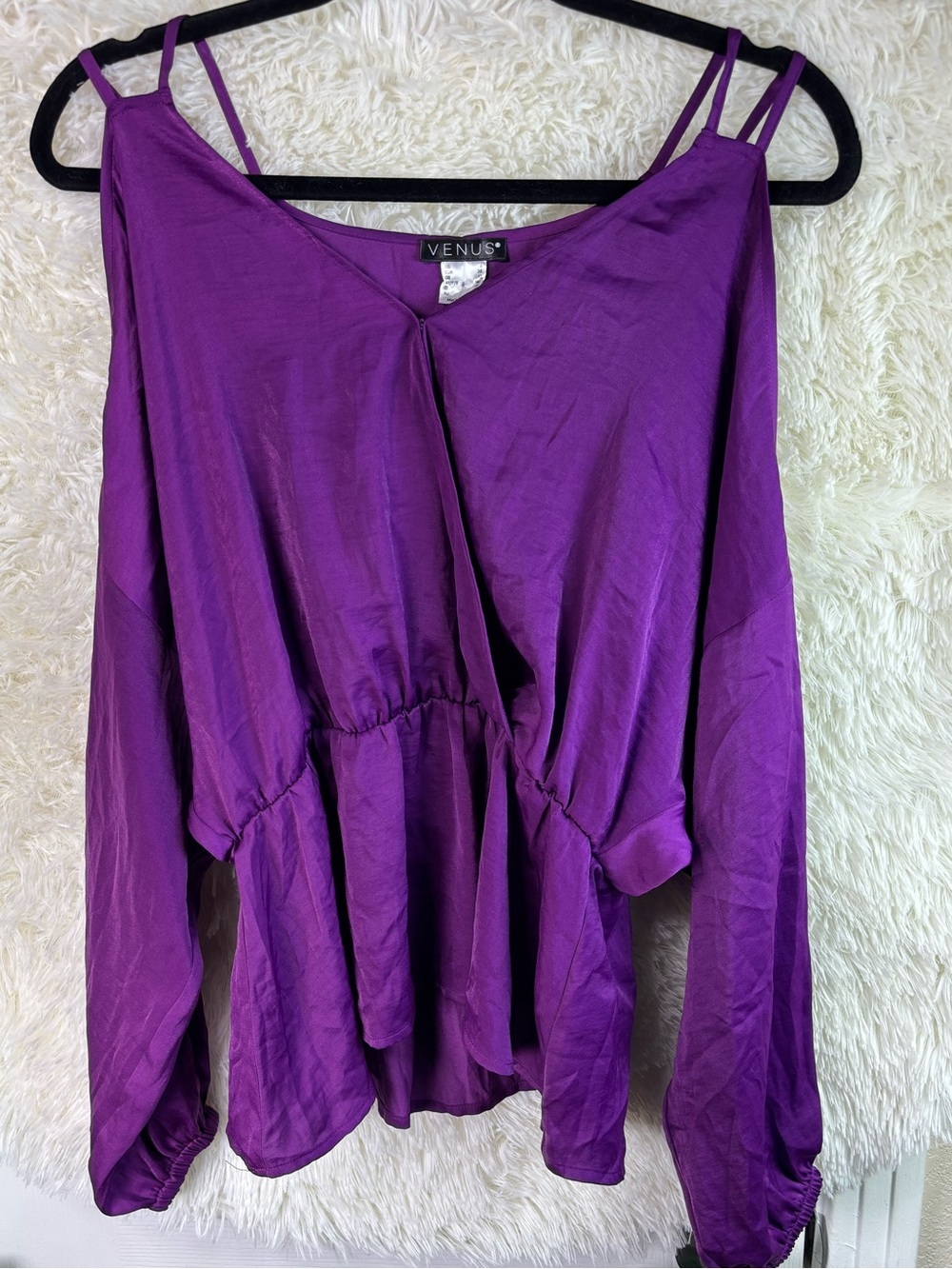 VENUS Vibrant Purple Cold-Shoulder Peplum Tunic - Picture 5 of 15